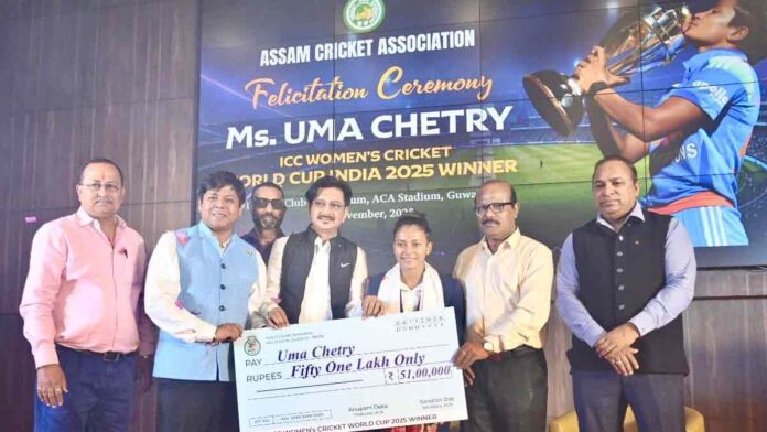 uma-chetry-felicitation-assam-cricket-association-icc-womens-world-cup-2025